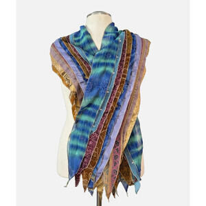 Recycled Indian Saris Scarf Shawl Wrap Boho 11"x80" EUC